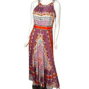 Chico’s dress halter neck boho Multicolor‎ patchwork print Maxi size 1 medium